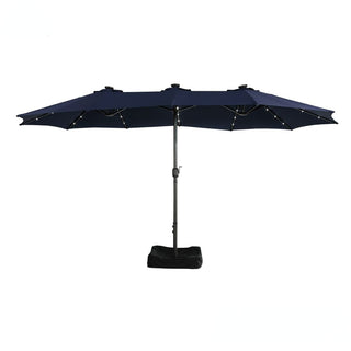15FT Rectangular Outdoor Umbrella with LED Lights & Base – Day-to-Night Patio Shade for Backyard & Garden