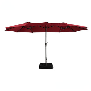 15FT Rectangular Patio Umbrella with Base & Crank Lift – Large Outdoor Market Umbrella for Backyard, Deck & Poolside