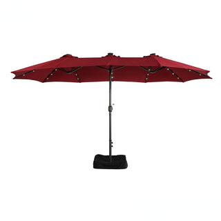 15FT Rectangular Outdoor Umbrella with LED Lights & Base – Day-to-Night Patio Shade for Backyard & Garden