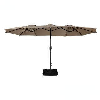 15FT Rectangular Patio Umbrella with Base & Crank Lift – Large Outdoor Market Umbrella for Backyard, Deck & Poolside