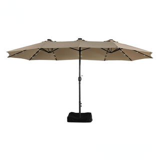 15FT Rectangular Outdoor Umbrella with LED Lights & Base – Day-to-Night Patio Shade for Backyard & Garden