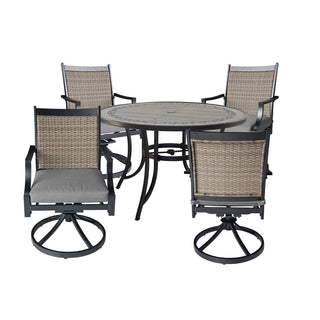 5-Piece Mondawe Outdoor Aluminum Swivel Dining Set with Textilene Cushioned Chairs & Round Table