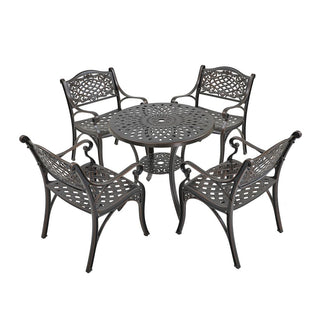 5-Piece Antique Bronze/White Cast Aluminum Outdoor Dining Set with 31" Round Table & 2 Dining Chairs for Patio, Garden & Balcony