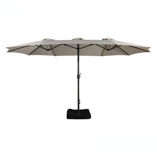 15FT Rectangular Patio Umbrella with Base & Crank Lift – Large Outdoor Market Umbrella for Backyard, Deck & Poolside