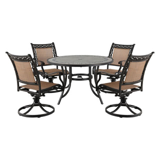 5-Piece Aluminum Patio Swivel Dining Set with 360° Teslin Chairs & Ceramic Table – Durable, Rust-Resistant Outdoor Furniture