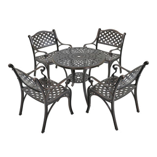 Mondawe 5-Piece Outdoor Cast Aluminum Dining Set with Round Table & 4 Ergonomic Chairs in Bronze/White for Patio & Garden