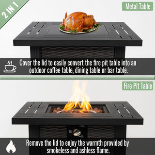 28" Propane Gas Fire Pit Table, 50000 BTU Square Steel Fire Pit for Outside Patio Deck Garden Backyard-Black