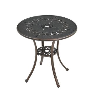 25" Round Ivory Cast Aluminum Outdoor Bistro Table with 1.9" Umbrella Hole, Standard Height for Patio, Balcony & Garden
