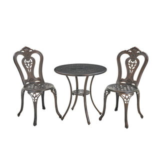3-Piece White/Bronze Cast Aluminum Outdoor Bistro Set with Round Standard Height Table & 2 Armless Chairs for Patio, Garden & Balcony