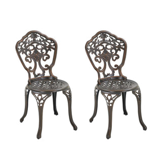 2-Piece Antique Bronze/White Cast Aluminum Stackable Outdoor Dining Chairs with Elegant European-Style Design for Patio & Garden