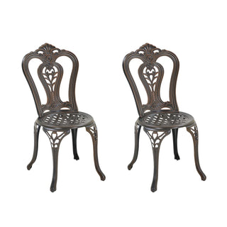 Mondawe 2-Piece Antique Bronze/White Cast Aluminum Stackable Outdoor Dining Chairs with Vintage European-Style Pattern for Patio & Garden