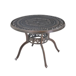 40" Round Cast Aluminum Outdoor Dining Table in Antique Bronze/White with 1.9" Umbrella Hole, Standard Height for Patio & Garden