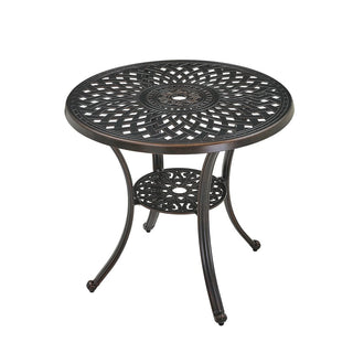 31" Round Cast Aluminum Outdoor Bistro Table with 1.9" Umbrella Hole, Antique Bronze Patio Table