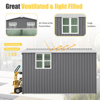 10x12 Ft Outdoor Storage Shed, Extra Large Metal Shed with Lockable Doors, Windows, Outside Steel Tiny House Ideal for Garden, Backyard, Patio Utility, Tool Storage, Chicken Coops