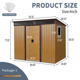 8X6 FT Outdoor Metal Storage Shed with Lockable Sliding Doors and Transparent Roof Panel, Perfect for Garden and Lawn Equipment