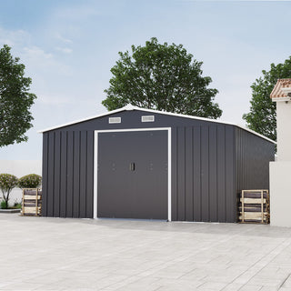 10x12 Ft Outdoor Steel Storage Shed with Dual Windows, Protective Coated Color Steel Panels & Spacious Utility Storage Design