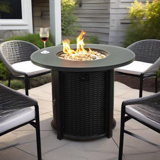 32" Propane Gas Fire Pit Table, 50000 BTU Round Steel Fire Pit for Outside Patio Deck Garden Courtyard-Black