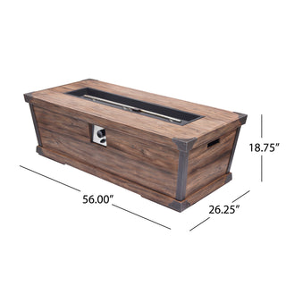 Outdoor Patio Concrete Fire table, Rectangle Gas Burning 56-Inch Fire Pit - 50,000 BTU, Wood Pattern Fire Table, Wood-Looking (Tank Cover not Included)