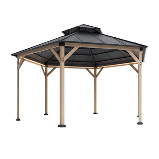 Hexagon Hardtop Gazebo with Solar LED Light – Modern Outdoor Patio Gazebo for Backyard