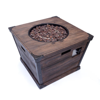 Outdoor Patio 24'' H x 32'' W Square Gas Burning Concrete Fire Pit Wood Pattern -Wood-Looking - 40,000 BTU (Tank Inside)