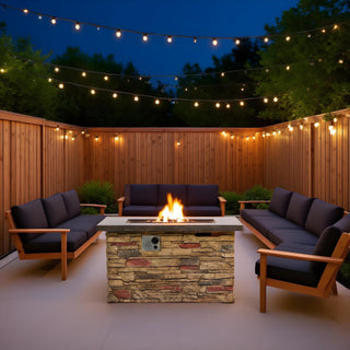 42" Propane Gas Fire Pit Table, 50000 BTU Rectangular Concrete Fire Pit for Outside Patio Deck Garden Backyard