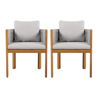 Acacia Wood Outdoor Dining Chairs 2-Pack with Mix White Rope Handles, Washable Waterproof Brown/Grey/Beige Cushions, 400 lbs Capacity