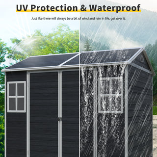8 x 6 ft Resin Outdoor Storage Shed Waterproof Shed with Floor & Two Windows & Lockable Door, Tool Shed for Garden, Patio, Backyard,Grey/Black/White+Gray/Brown