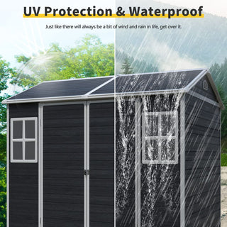 8 x 6 ft Resin Outdoor Storage Shed Waterproof Shed with Floor & Two Windows & Lockable Door, Tool Shed for Garden, Patio, Backyard,Grey/Black/White+Gray/Brown