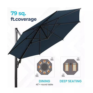 10 Ft Square Large Cantilever Patio Umbrella with 360° Rotation & Tit Adjustment and Heavy Duty Offset Polyester Canopy Deck Umbrella without base