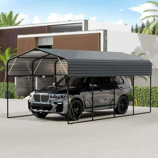 11x19 FT Heavy Duty Metal Carport with Galvanized Steel Roof & Black Powder-Coated Frame for Car, Truck & Outdoor Protection