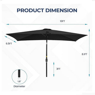 6.5X10 FT Rectangular Patio Umbrella with Crank, Tilt, Polyester UV-Resistant Without base