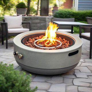 24" Propane Gas Fire Pit Bowl, 50000 BTU Round Steel Fire Pit for Outside Patio Deck Garden Backyard- Grey