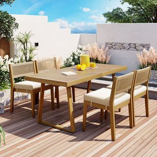 Outdoor Acacia Wood Dining Set – Patio Table & Chairs with Thick Cushions for Balcony, Garden & Backyard