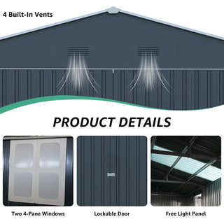Upgraded 13x20FT Outdoor Storage Shed, Large Metal Garage Shed with Two Windows and Two Translucent Panels for Car, Truck, Bike, Lawnmower, Backyard Tool