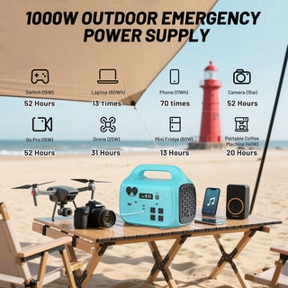 1024Wh Portable Power Station (1000W/1800W) with MPPT Solar Charging, 100W USB-C PD & IPX4 Protection for Camping & Home Backup