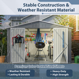 10X8 FT Metal Outdoor Storage Shed with Metal Foundation & Lockable Doors – Garden Tool Shed