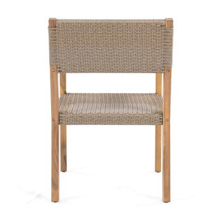 Outdoor Dining Chairs Set of 2, Light Teak Acacia Wood Frame and Multi Light Brown PE Wicker