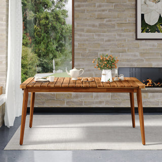 Acacia Wood Dining Table 6-Person Outdoor Table, Farmhouse Furniture for Patio, Garden, Backyard