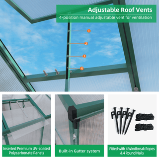 Walk-In Polycarbonate Greenhouse with Raised Base & Anchor Kit – Heavy-Duty Aluminum Greenhouse for Outdoor Backyard, All Seasons