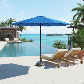 11 Ft Blue Solar LED Patio Umbrella with Crank Lift , Tilt * 8 Ribs, UV-Resistant Canopy