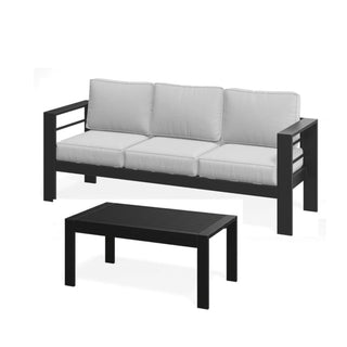 2 Pieces Outdoor Patio Set, All-Weather 75” 3-Seat Metal Patio Sofa Couch with Thick Cushions,  Frame and 43” Coffee Table