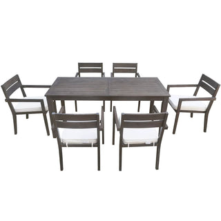 7-Piece Acacia Wood Patio Dining Set with Cushions – Large Table & 6 Chairs for Outdoor Living