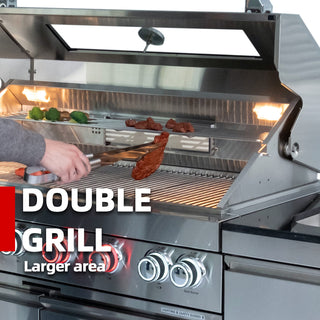 43" Deluxe 6-Burner Outdoor Kitchen Island Grill, 85,000 BTU Stainless Steel BBQ with Rotisserie, Granite Countertop, Sink & Storage Cabinets