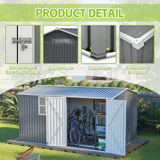 8x12 FT Heavy-Duty Metal Outdoor Storage Shed with Window & 4 Air Vents for Backyard and Garden