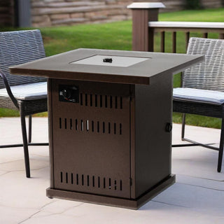 28" Propane Gas Fire Pit Table, 50000 BTU Square Steel Fire Pit for Outside Patio Deck Garden Courtyard-Brown