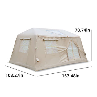 11m² Inflatable Camping Tent with Hand Pump, 4-Season Waterproof Oxford Air Glamping Tent, Easy Setup Blow Up Tent for 4-8 Persons
