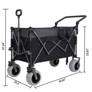300L XL Folding Wagon Cart with Beach Wheels, Heavy-Duty Push-Pull Utility Wagon for Camping, Beach & Garden