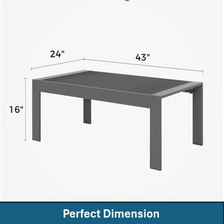 43" All-Weather Aluminum Patio Coffee Table, Modern White/Gray Rectangle Outdoor Table