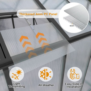 Walk-In Outdoor Polycarbonate Greenhouse with Aluminum Frame – Adjustable Vents, Lockable Door & UV Protection for Backyard