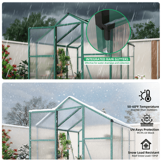 Walk-In Polycarbonate Greenhouse with Raised Base & Anchor Kit – Heavy-Duty Aluminum Greenhouse for Outdoor Backyard, All Seasons